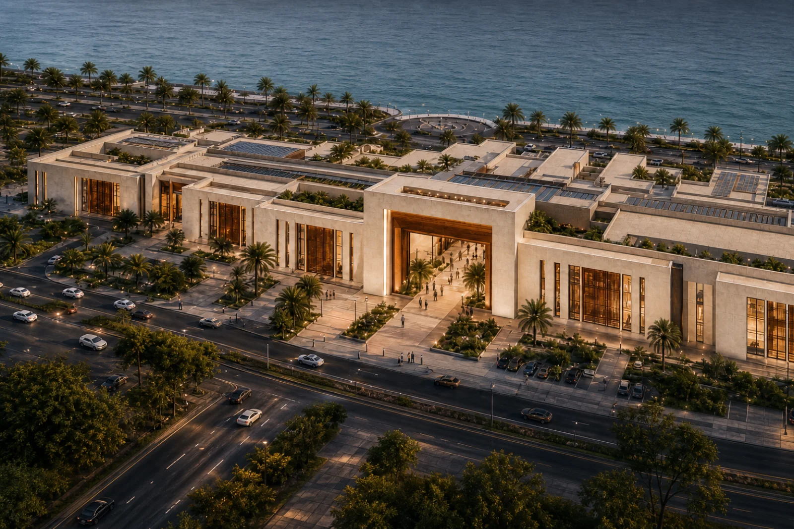 وجهة تجارية بفناءات مفتوحة — بديل تصميمي